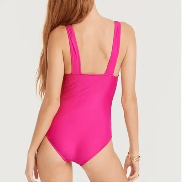 Jcrew Ruched Plunge Neckline One Piece Swimsuit Pink - Picture 3 of 8
